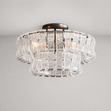 Ghiaccio Textured Glass Flushmount Light with Clear Glass and Bronze Finish, Light On