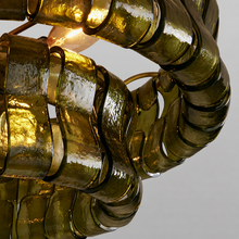 Close-Up of Green Textured Glass and Brass Frame Detail on Ghiaccio Flushmount Light