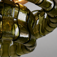 Close-Up of Green Textured Glass and Bronze Frame Detail on Ghiaccio Flushmount Light