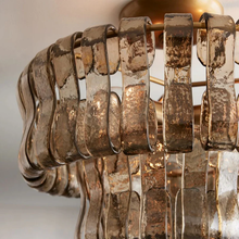 Close-Up of Smoke Textured Glass and Brass Frame Detail on Ghiaccio Flushmount Light