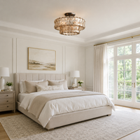 Ghiaccio Textured Glass Flushmount Light with Smoke Glass and Bronze Finish in a Bedroom