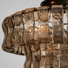 Close-Up of Smoke Textured Glass and Bronze Frame Detail on Ghiaccio Flushmount Light