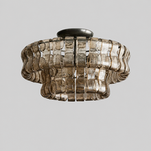 Ghiaccio Textured Glass Flushmount Light with Smoke Glass and Bronze Finish, Light Off