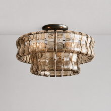 Ghiaccio Textured Glass Flushmount Light with Smoke Glass and Bronze Finish, Light On