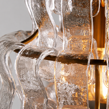 Close-Up of Clear Textured Glass and Brass Frame Detail on Ghiaccio Pendant