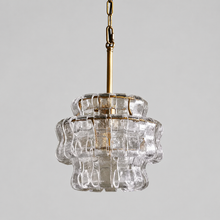 Ghiaccio Textured Glass Pendant with Clear Glass and Brass Finish, Light Off
