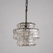 Ghiaccio Textured Glass Pendant with Clear Glass and Bronze Finish, Light Off
