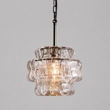 Ghiaccio Textured Glass Pendant with Clear Glass and Bronze Finish, Light On