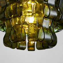 Close-Up of Green Textured Glass and Brass Frame Detail on Ghiaccio Pendant