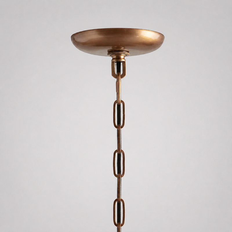 Brass Canopy Detail of Ghiaccio Textured Glass Pendant