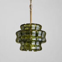 Ghiaccio Textured Glass Pendant with Green Glass and Brass Finish, Light Off