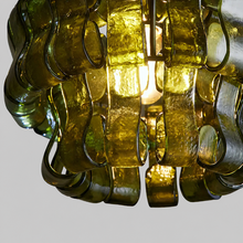Close-Up of Green Textured Glass and Bronze Frame Detail on Ghiaccio Pendant