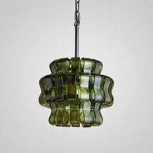 Ghiaccio Textured Glass Pendant with Green Glass and Bronze Finish, Light Off