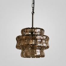 Ghiaccio Textured Glass Pendant with Smoke Glass and Bronze Finish, Light Off