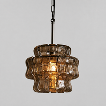 Ghiaccio Textured Glass Pendant with Smoke Glass and Bronze Finish, Light On