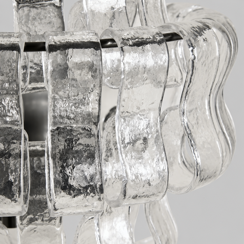 Close-Up of Clear Textured Glass and Bronze Frame Detail on Ghiaccio Wall Light