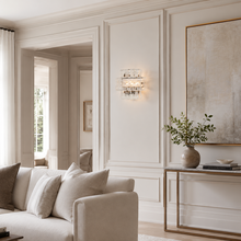 Ghiaccio Textured Glass Wall Light with Clear Glass and Bronze Finish in a Living Room