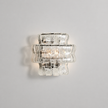 Ghiaccio Textured Glass Wall Light with Clear Glass and Bronze Finish, Light On