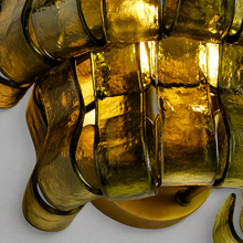 Close-Up of Green Textured Glass and Brass Frame Detail on Ghiaccio Wall Light