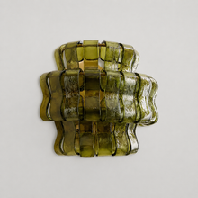 Ghiaccio Textured Glass Wall Light with Green Glass and Brass Finish, Light Off