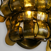 Close-Up of Green Textured Glass and Bronze Frame Detail on Ghiaccio Wall Light