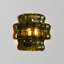 Ghiaccio Textured Glass Wall Light with Green Glass and Bronze Finish, Light On