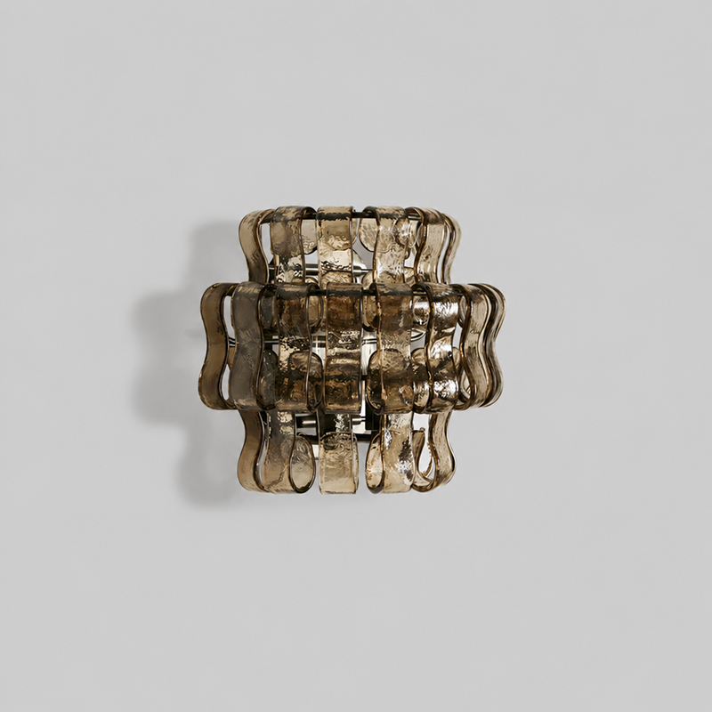 Ghiaccio Textured Glass Wall Light with Smoke Glass and Bronze Finish, Light Off