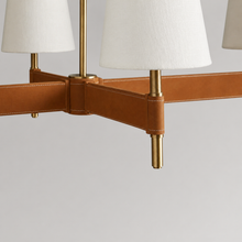 Hastings Leather & Fabric Linear Chandelier in Brass, 51", Body Detail