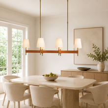 Hastings Leather & Fabric Linear Chandelier in Brass, 51", Living Room