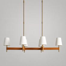 Hastings Leather & Fabric Linear Chandelier in Brass, 51", Main Light Off