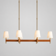 Hastings Leather & Fabric Linear Chandelier in Brass, 51", Main Light On