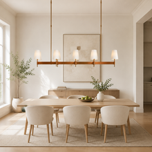 Hastings Leather & Fabric Linear Chandelier in Brass, 62", Living Room
