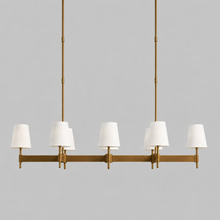 Hastings Leather & Fabric Linear Chandelier in Brass, 62", Main Light Off