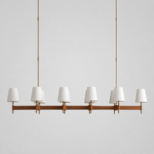 Hastings Leather & Fabric Linear Chandelier in Brass, 72", Main Light Off