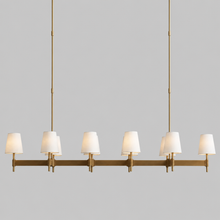 Hastings Leather & Fabric Linear Chandelier in Brass, 72", Main Light On