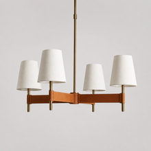 Hastings Leather and Fabric Pendant in Brass, Main Light Off