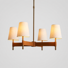 Hastings Leather and Fabric Pendant in Brass, Main Light On