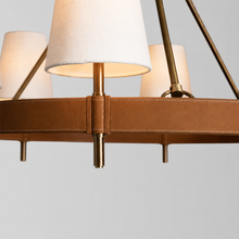 Hastings Leather & Fabric Round Chandelier in Brass, 34", Body Detail