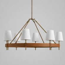 Hastings Leather & Fabric Round Chandelier in Brass, 48", Main Light Off