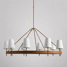 Hastings Leather & Fabric Round Chandelier in Brass, 60", Main Light Off