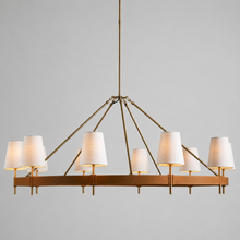 Hastings Leather & Fabric Round Chandelier in Brass, 60", Main Light On