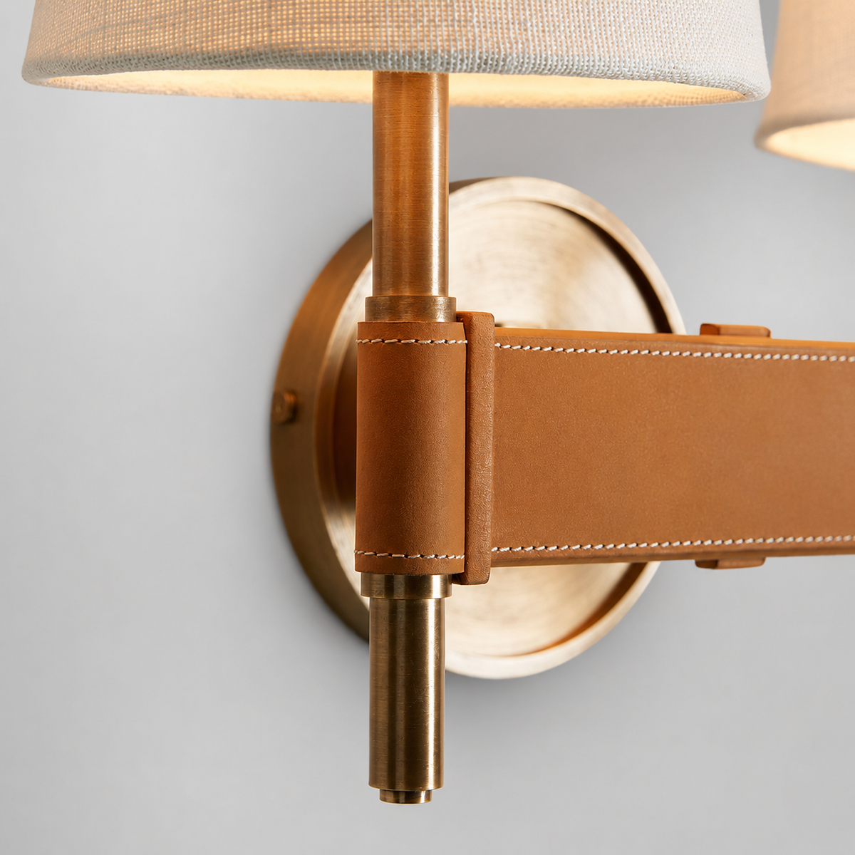 Hastings Leather and Fabric Wall Light in Brass, 12", Body Detail