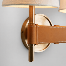 Hastings Leather and Fabric Wall Light in Brass, 12", Body Detail