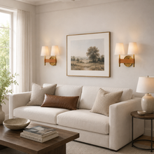 Hastings Leather and Fabric Wall Light in Brass, 12", Living Room