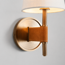 Hastings Leather and Fabric Wall Light in Brass, 6", Body Detail