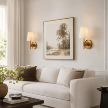 Hastings Leather and Fabric Wall Light in Brass, 6", Living Room