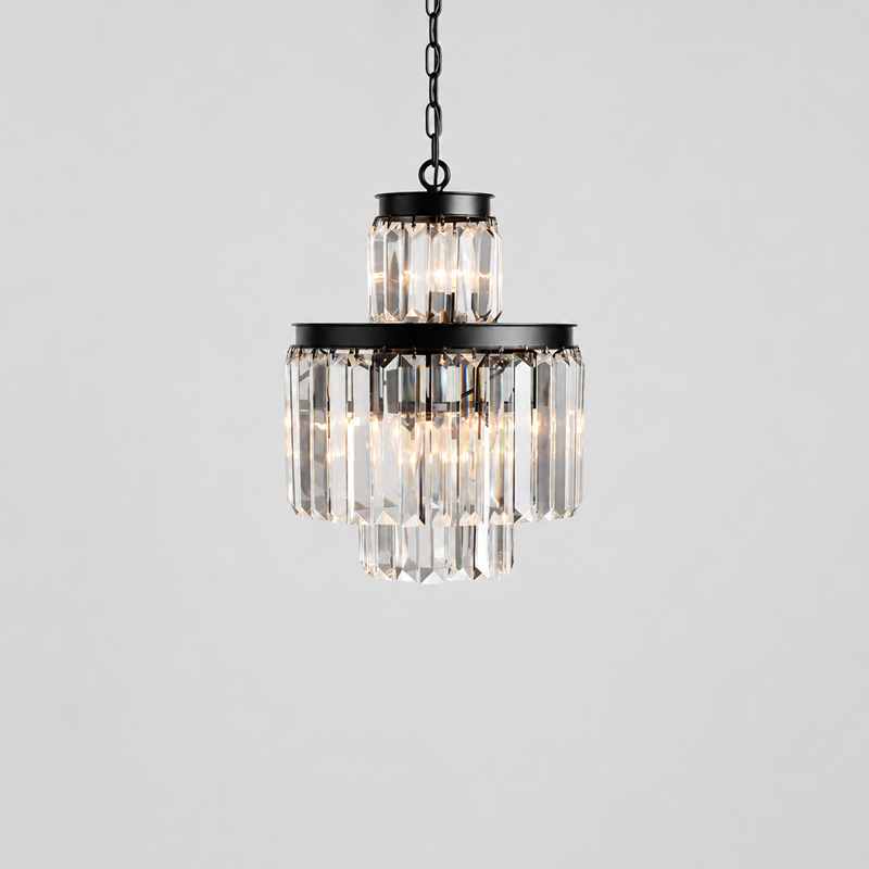 Leyland Crystal Pendant in Black, Main Light On
