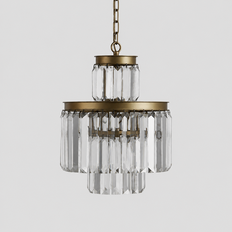 Leyland Crystal Pendant in Brass, Main Light On