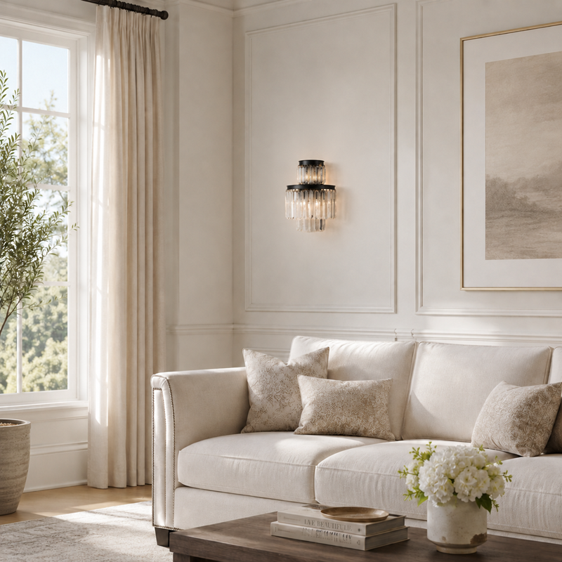 Leyland Crystal Wall Light in Black, Detail