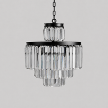 20.5" Leyland Multi-Tier Round Crystal Chandelier in Black, Main Light Off
